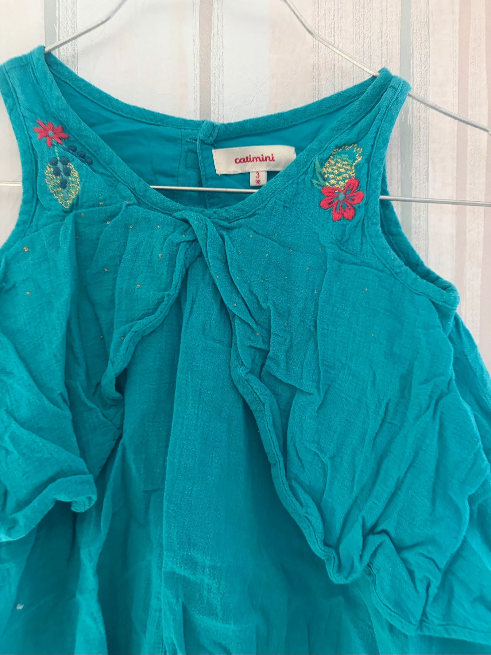 Vestido para meninas Catimini 3 anos (98 cm) azul pato com bordados - Muito bom estado – photo 2